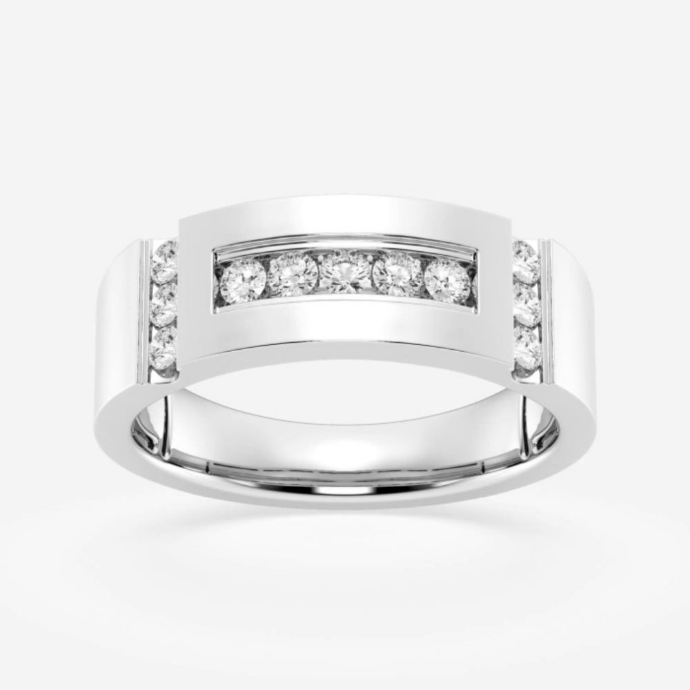 1/2 ctw Round Lab Grown Diamond Men's Framed Channel Set Wedding Band